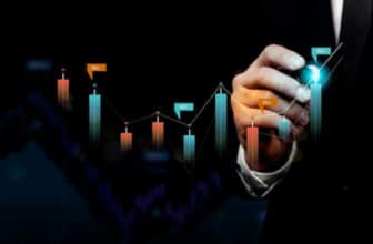 person writing on a virtual trading chart