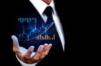 person holding a virtual forex yellow chart