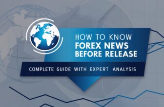 A professional, high-contrast banner image featuring a blue and white color scheme with a world map background. The banner prominently displays the title 'How to Know Forex News Before Release,' alongside additional text 'Complete Guide with Expert Analysis.' The design incorporates graphical elements like arrows and a line graph, symbolizing financial trends and global connectivity.