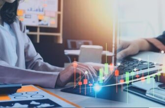 man typing on keyboard with forex chart overlay