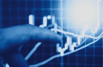 finger touching virtual blue forex chart