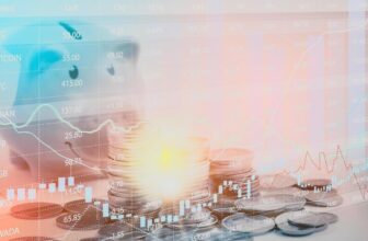 virtual forex chart in front of coins