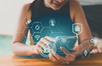 woman with phone showing virtual trading data