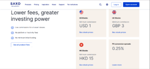 SAXO homepage fees