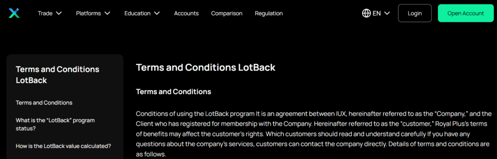 IUX Terms and Conditions of Lotback Program