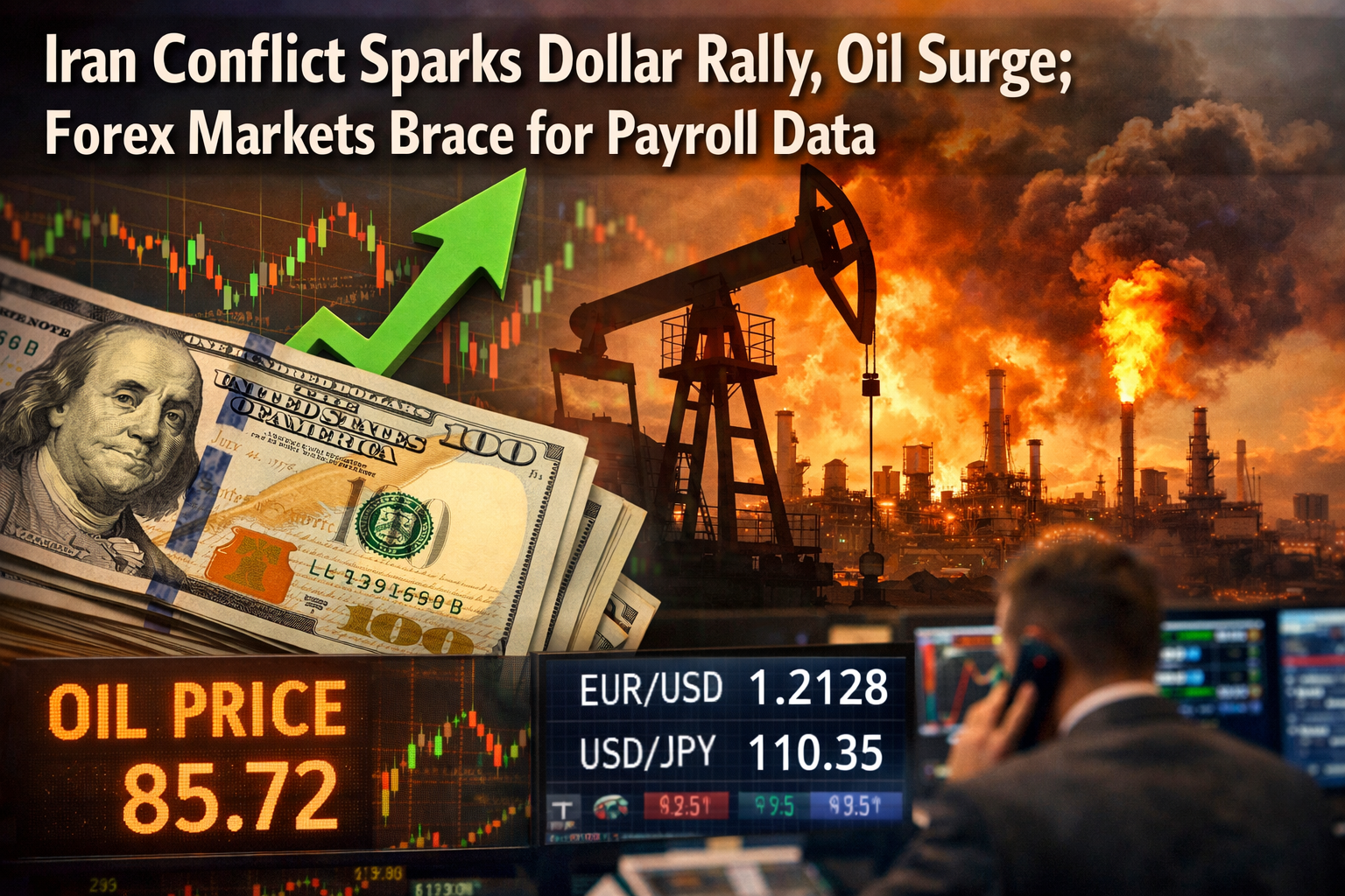 Iran Conflict Sparks Dollar Rally, Oil Surge; Forex Markets Brace for Payroll Data