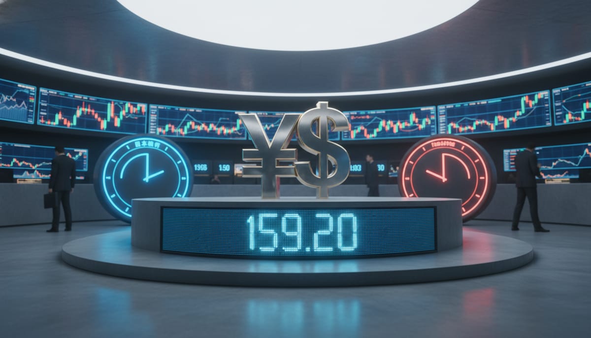 USD/JPY Tests 159.20 Breakout Zone as BoJ and Fed Decisions Loom - editorial illustration