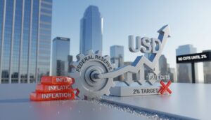 Fed Rules Out Rate Cuts Until Inflation Hits 2% Target, Sending USD Higher - editorial illustration