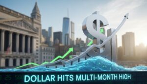 Dollar Hits Multi-Month High After April Jobs Data Crushes Forecasts - editorial illustration