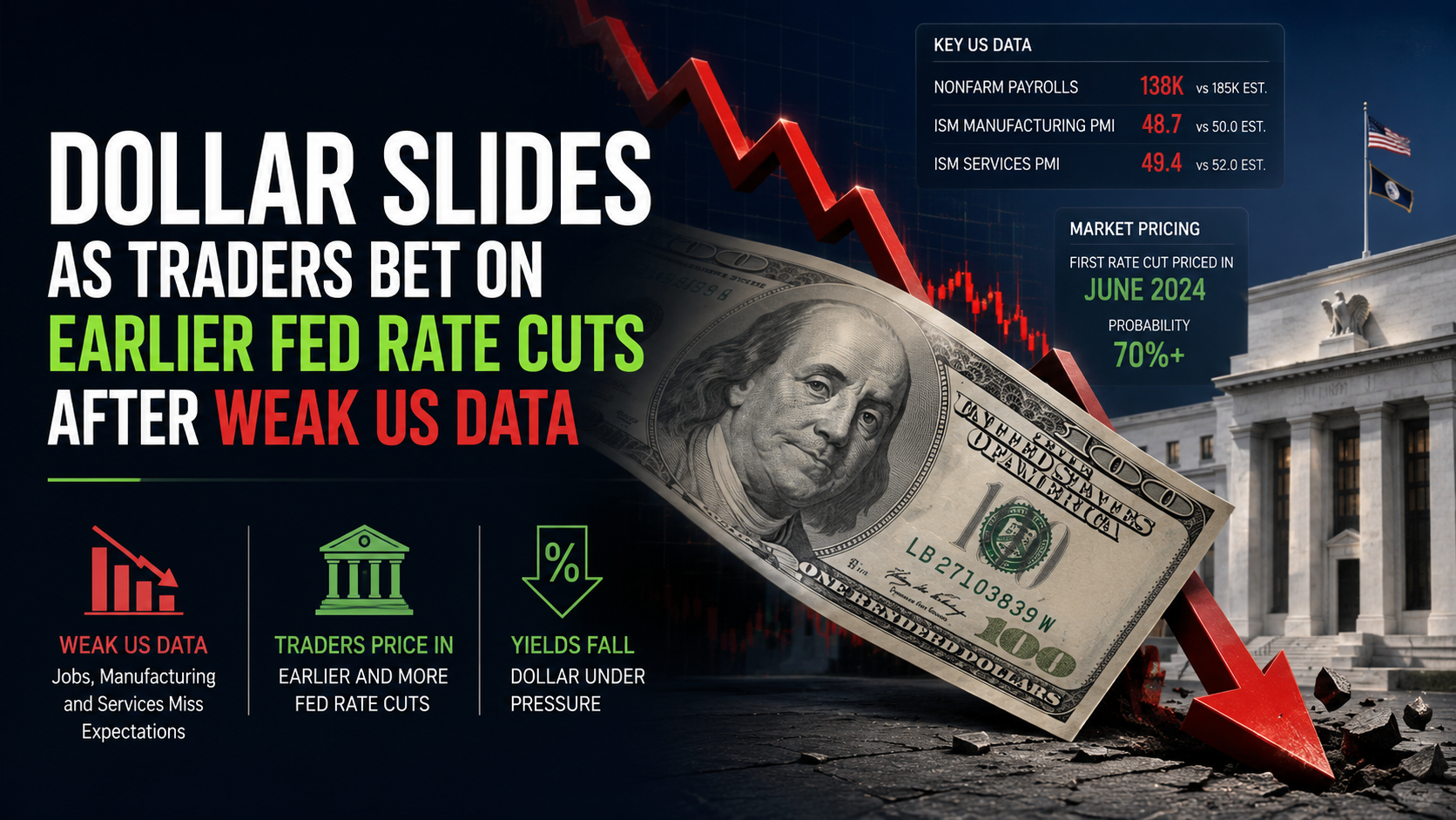 Dollar Slides as Traders Bet on Earlier Fed Rate Cuts After Weak US Data