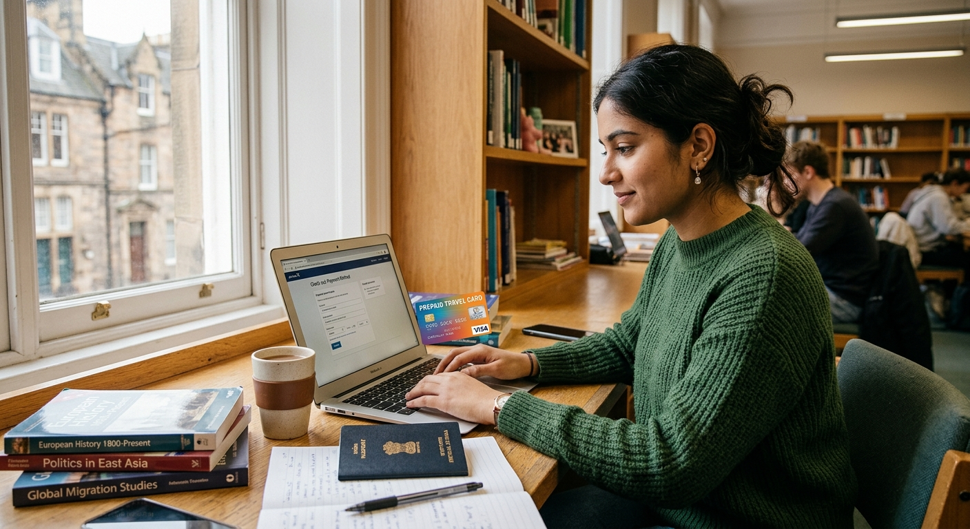 International student making payment with forex travel card