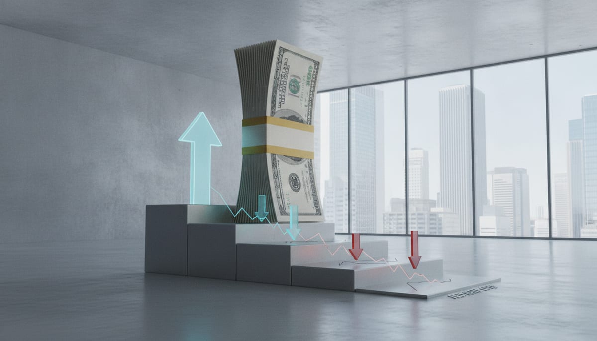 Dollar Climbs as Traders Price In Fewer Fed Rate Cuts - editorial illustration