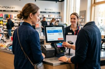Traveler choosing between currencies at a payment terminal abroad-forex card charges