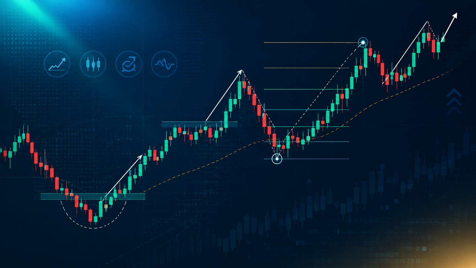 Abstract illustration of candlestick price swings representing swing trading strategies
