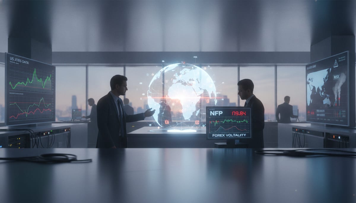 US Jobs Data and Middle East Risk Set FX Up for a Volatile Week - editorial illustration