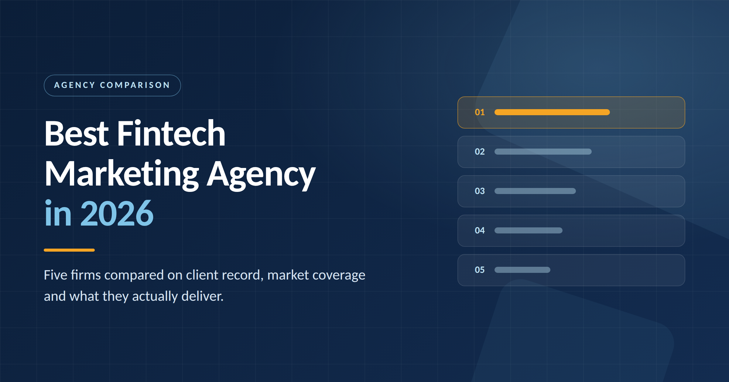 Best fintech marketing agency 2026, five firms compared on a criteria