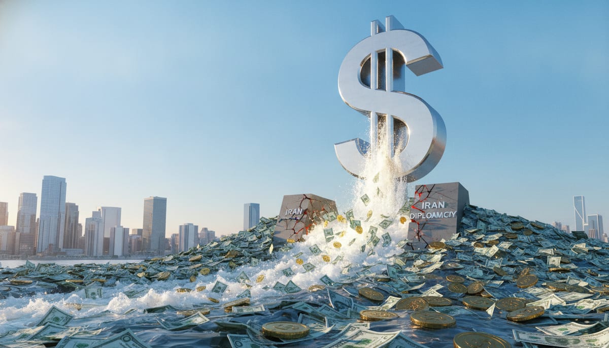 Dollar at Two-Month Highs on Iran Diplomacy That Sank It in April - editorial illustration