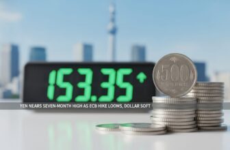 Yen Nears Seven-Month High at 153.35 as ECB Hike Looms, Dollar Soft - editorial illustration