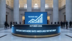 Fed's Daly Says More Rate Hikes Likely but Not Urgent in October - editorial illustration