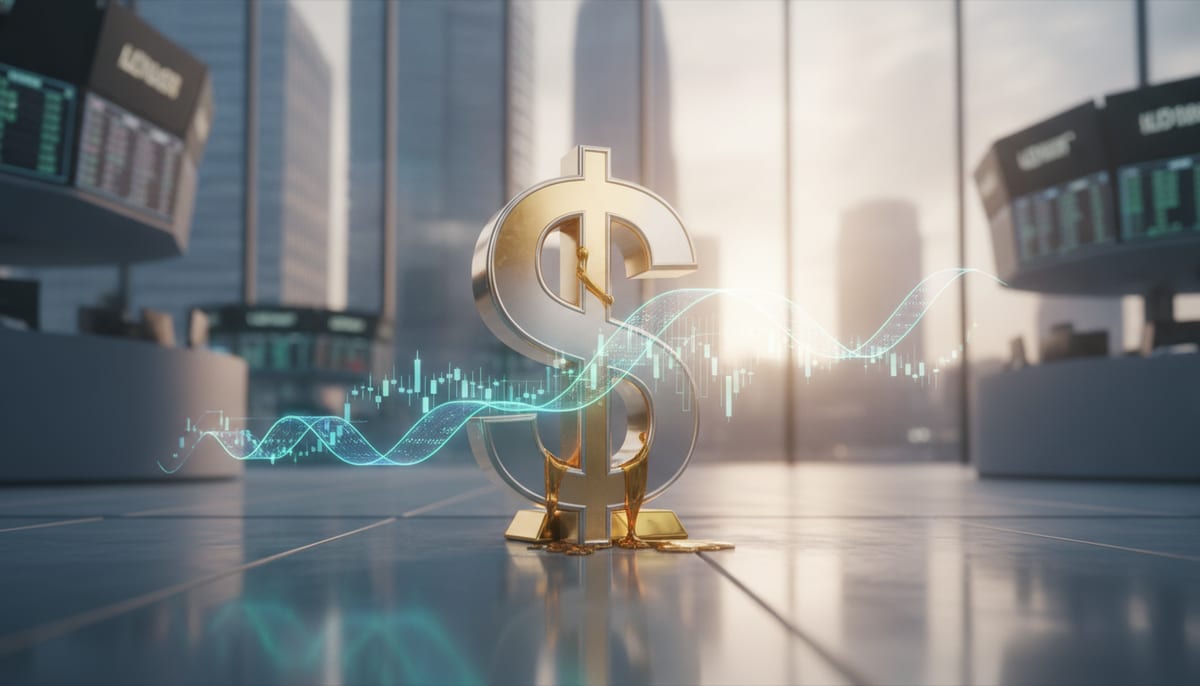 Treasury Rally Pulls the Dollar Lower and Lifts Gold in Asian Trade - editorial illustration
