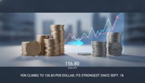 Yen Climbs to 156.80 Per Dollar, Its Strongest Since Sept. 18 - editorial illustration