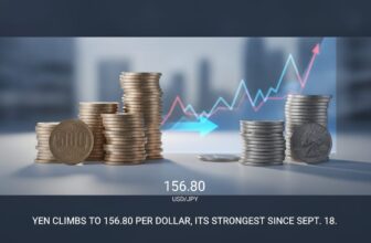 Yen Climbs to 156.80 Per Dollar, Its Strongest Since Sept. 18 - editorial illustration