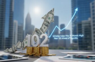 US Dollar Index Hits 16-Month High Near 102 Ahead of Payrolls - editorial illustration